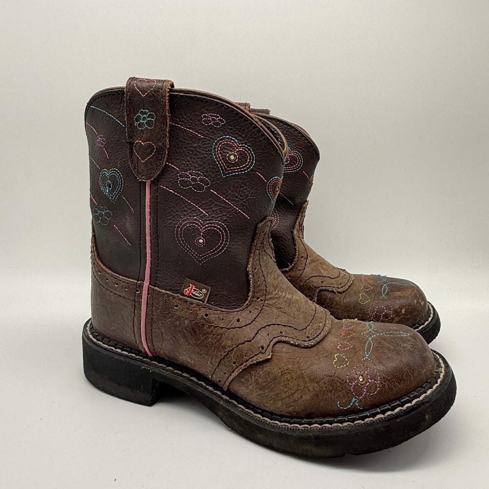 Justin Gypsy Western Light Up Boots Kids 2D Brown Leather Heart Flower Cowboy